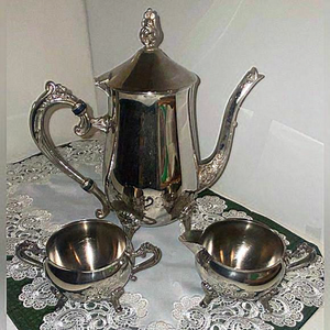 Vintage Silver Tea Set with Tea Pot sugar pot cream‎ pot flower theme design